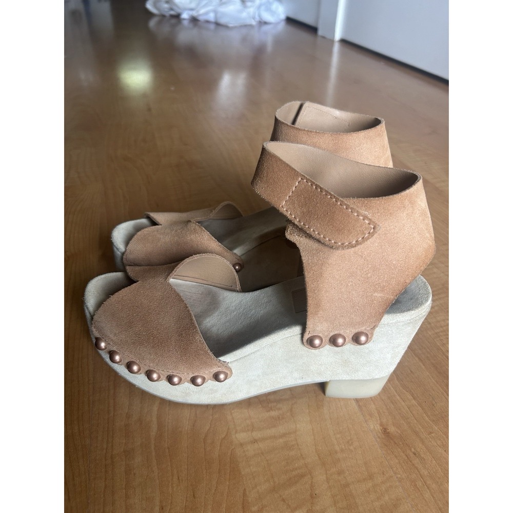 Pedro Garcia Women’s Dona Wedge Sandals in Brown Suede Studded Clogs Size 8